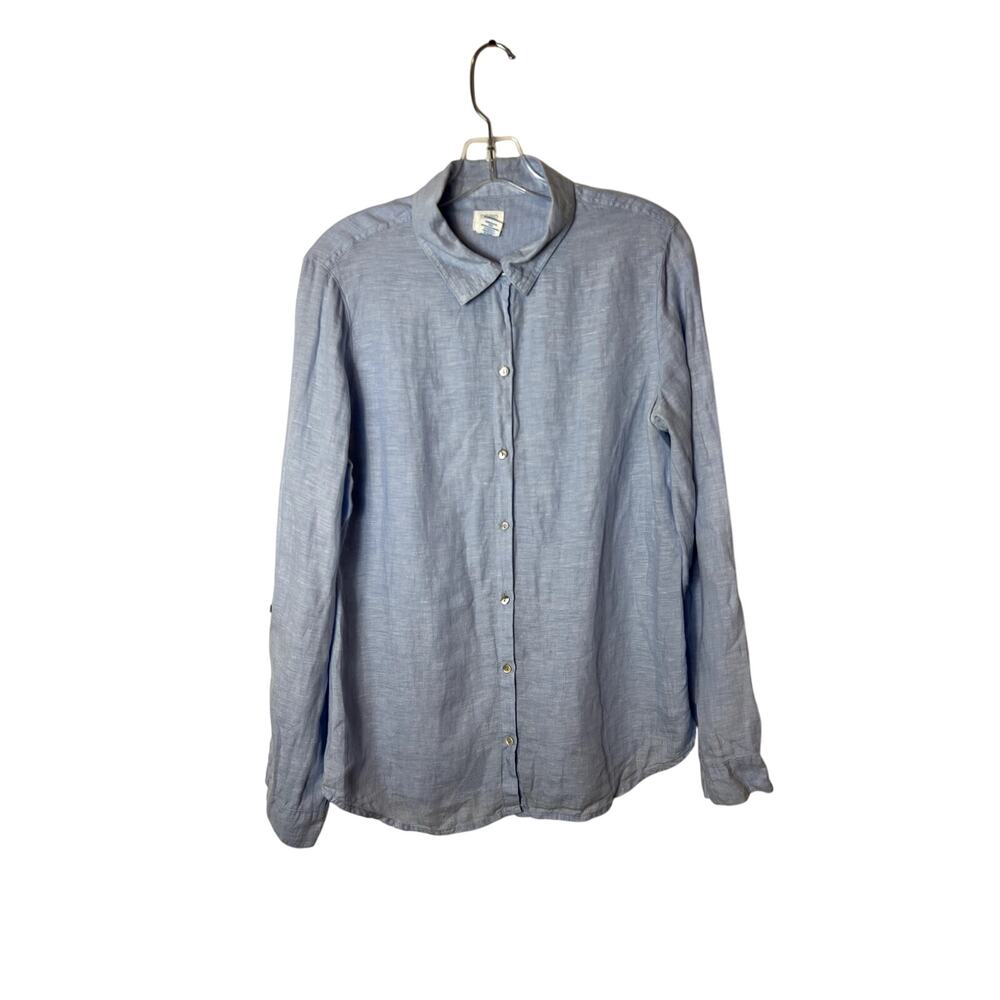 Sigrid Olsen Linen Light Blue Button Down with Back Button Detailing Large